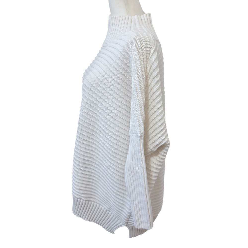 French Connection White‎ Large Mock Neck Ribbed Oversized Cotton Sweater - Picture 4 of 7